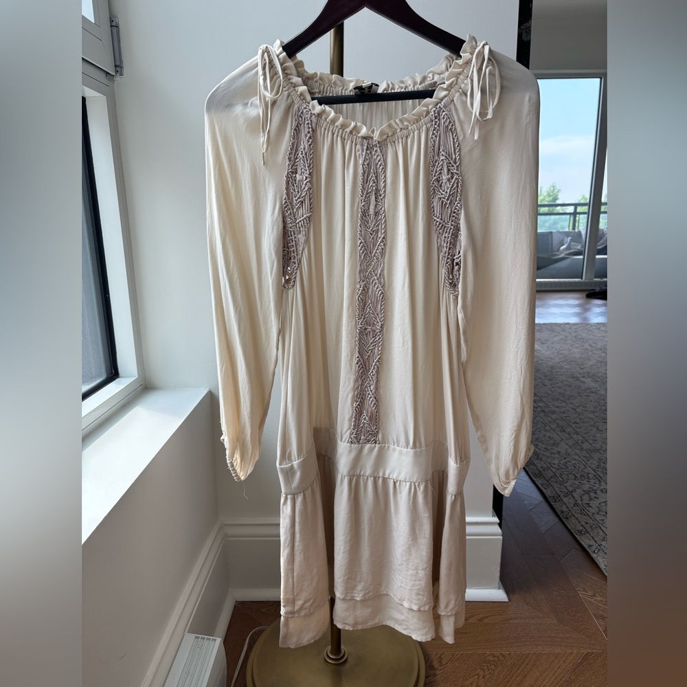 Haute Hippie silk dress dropped waist boho bohemian crochet S
